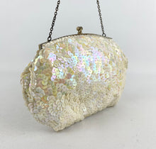 Load image into Gallery viewer, Original 1940's 1950's Pastel Sequin French Evening Bag with Glass Bugle Beads