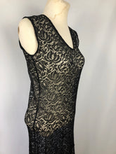 Load image into Gallery viewer, 1930s Black Lace Evening Dress  with Huge 10ft Skirt in a Floral Design - Bust 34 35