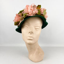 Load image into Gallery viewer, Original 1950's Forest Green Hat with Beautiful Pink Floral Trim - Jolly & Son Ltd Bath