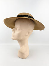 Load image into Gallery viewer, Original 1940s Natural Straw Hat with Black Velvet Trim - AS IS