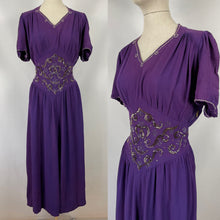 Load image into Gallery viewer, 1940s Purple Crepe Evening Dress with Sequin and Bead Detail - Bust 38 39 40