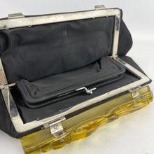 Load image into Gallery viewer, Original 1940's American Made Black Fabric Bag with Huge Chunky Apple Juice Bakelite Clasp *