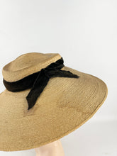 Load image into Gallery viewer, Original 1940s Natural Straw Hat with Black Velvet Trim - AS IS