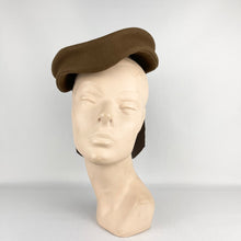 Load image into Gallery viewer, Original 1940s Chocolate Brown Felt Hat with Oversized Velvet Trim by Florence Reichman