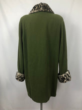Load image into Gallery viewer, 1950s Green Wool Coat with Faux Fur Leopard Print Trim 38 40 42