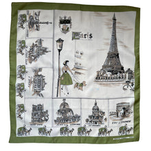 Load image into Gallery viewer, Vintage 1950's or 1960's Paris Tourist Scarf with The Eiffel Tower, Notre-Dame and More - Great Neckerchief