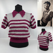 Load image into Gallery viewer, Reproduction 1930's Burgundy and Grey Stripe Bobble Jumper - Bust 36 38 40