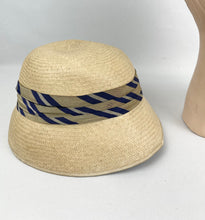 Load image into Gallery viewer, Original 1930s Panana Straw Hat with Striped Band Trim