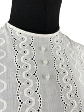 Load image into Gallery viewer, Original 1950's White Cotton Broderie Anglaise Button Back Cropped Blouse with Glass Heart Buttons - Bust 33