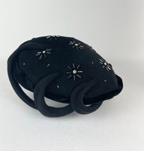 Load image into Gallery viewer, Original 1950s Black Felt Beaded Hat with Paste Decoration