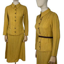 Load image into Gallery viewer, Original 1930's Lightweight Wool Suit in Mustard - Silk Lined - Stunning Buttons - Bust 33 34
