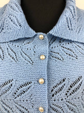 Load image into Gallery viewer, Original 1940s Cornflower Blue Lace Knit Cardigan with Glass Buttons - Bust 36