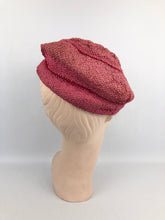 Load image into Gallery viewer, Original 1930s Salmon Pink Woven Hat with Celluloid Feather Trim