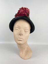 Load image into Gallery viewer, Original Navy Blue Straw Hat by Webflex with Huge Double Rose Trim