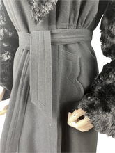 Load image into Gallery viewer, RESERVED FOR SAM Incredible Original 1930s Black Belted Wool Coat with Faux Fur Sleeves - Bust 34 35 36