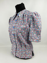 Load image into Gallery viewer, RESERVED 1940s Reproduction Floral Print Blouse with Red, White and Blue Flowers - B34 35