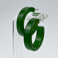 Load image into Gallery viewer, Vintage 1940's 1950's Small Green Bakelite Hoop Earrings for Pierced Ears