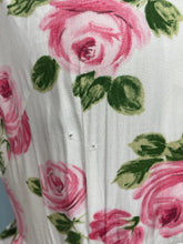 Load image into Gallery viewer, Original 1950's St Michael Marspun White Floppy Cotton Dress with Pink Rose Print Bust 36