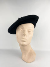 Load image into Gallery viewer, Original 1950s Inky Black Machine Knitted Beret with Paste Decoration