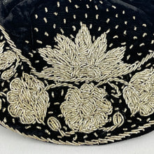 Load image into Gallery viewer, Vintage Black Velvet Evening Bag with Metallic Silver Embroidery