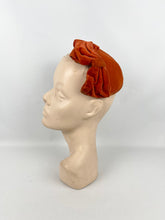 Load image into Gallery viewer, RESERVED Original 1950’s Rust Cotton Velvet Half Hat with Double Bow Trim - Perfect for Autumn