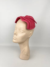 Load image into Gallery viewer, Original 1950's Vibrant Pink Straw Hat with Back Bow - Classic Shape *
