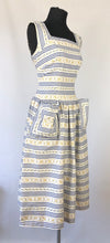 Load image into Gallery viewer, 1950s Blue and White Stripe Floral Dress - B36