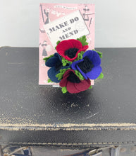 Load image into Gallery viewer, 1940's Felt Flower Anemone Corsage - Pretty Wartime Posy Brooch - Red, Burgundy, Navy and Purple