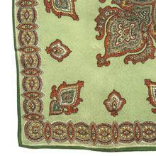 Load image into Gallery viewer, Original 1940's Pistachio Green Crepe Hankie with Rust, Green and Yellow Print - Great Gift Idea
