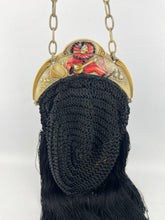 Load image into Gallery viewer, Original 1920's French Made Antique Crochet Bag with Celluloid Frame Decorated with Pierrot, Owls and Musical Instruments