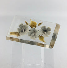 Load image into Gallery viewer, Original 1940s 1950s Reverse Carved Lucite Brooch with Three Blue Flowers*