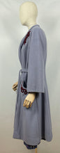Load image into Gallery viewer, REPRODUCTION 1940s Blue Wool Coat with Burgundy Soutache Trim and Tie Belt - Bust 40 42