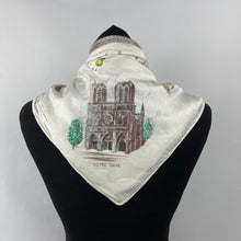 Load image into Gallery viewer, Vintage 1950's Bonjour Paris Tourist Scarf with The Eiffel Tower, Notre-Dame and More - Great Neckerchief or Headscarf