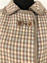 Load image into Gallery viewer, Vintage Wool Cape in Duck Egg Blue and Milk Chocolate Brown Check - Bust 34 36 38