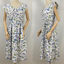 Load image into Gallery viewer, Original 1940s Blue and Green Floral Cotton Dress by Swirl Reg'd - Bust 36 38