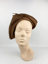 Load image into Gallery viewer, Original 1930s Brown Felt Hat with Net and Feather Trim