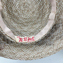 Load image into Gallery viewer, Original 1940's 1950's Summer Straw Hat in Brown and Grey with Grosgrain Bow Trim