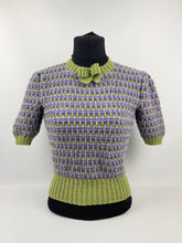 Load image into Gallery viewer, Reproduction 1940s Waffle Stripe Jumper in Green and Purple Knitted from a Wartime Pattern - B 35 36 37 38