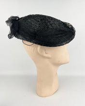 Load image into Gallery viewer, Original 1950's Black Straw Hat with White Fabric Flowers and Net Trim