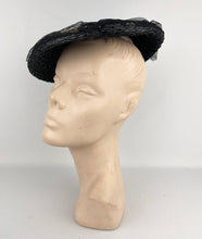 Load image into Gallery viewer, Original 1950's Black Straw Hat with White Fabric Flowers and Net Trim