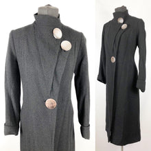 Load image into Gallery viewer, 1930s Black Boucle Wool Coat with Mother Of Pearl Buttons and Double Collar - Bust 36