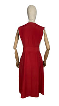 Load image into Gallery viewer, Original 1940's Bright Red Fine Grosgrain Pinafore Dress with White Soutache Detail - Bust 36