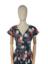 Load image into Gallery viewer, Original 1950's Grey Floral Crinkle Crepe Dress with Crossover Front - Bust 34 36 *