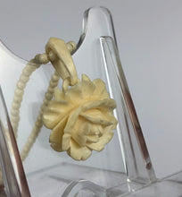 Load image into Gallery viewer, 1930s 1940s Carved Bovine Bone Rose Pendant and Necklace - 16" long