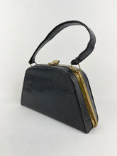 Load image into Gallery viewer, Original 1940s Mock Snakeskin Navy Blue Box Bag