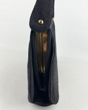 Load image into Gallery viewer, Original 1940s 1950s Dark Navy Blue Corde Bag with Gold Tone Clasp