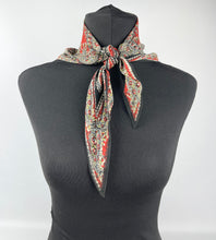 Load image into Gallery viewer, Original 1930's Triangular Crepe Scarf in Black and Red Paisley Print - Vintage Neckerchief