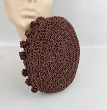 Load image into Gallery viewer, Original 1950’s Rich Chocolate Brown Crochet Topper Hat - Classic Vintage Hat