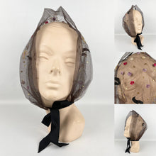 Load image into Gallery viewer, Original 1950s Net Hood with Butterfly, Sequins and Floral Trim