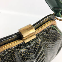 Load image into Gallery viewer, Incredible 1930s 1940s Green Snakeskin and Leather Handbag